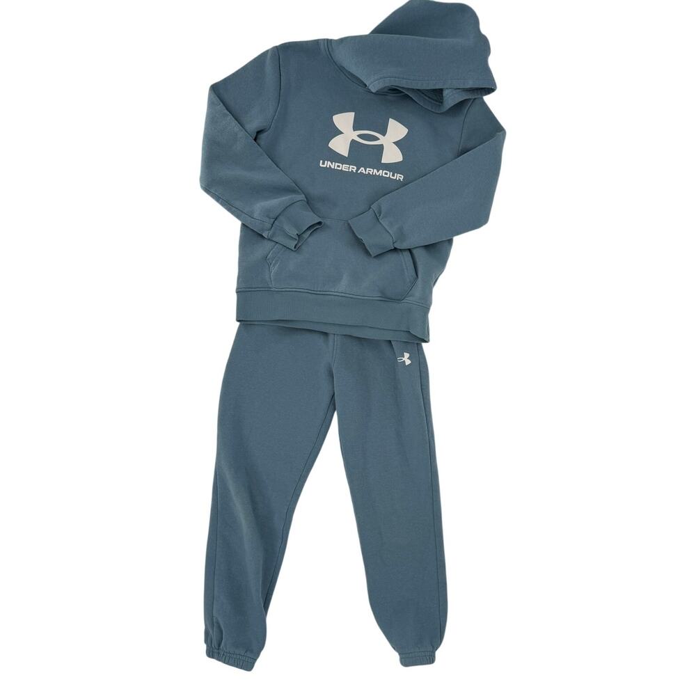 Boy's Under Armour 2 Pc Fleece Sweatsuit Big Logo‎ Blue Size 7